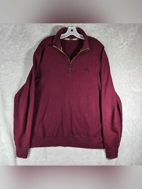 Burberry Quarter Zip Pullover Mens Size XXL 2XL Burgundy Sweater Cotton Read Des